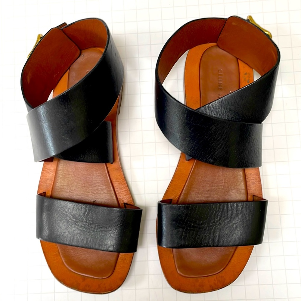 CELINE black leather sandals circa 2014 Phobe Philo.